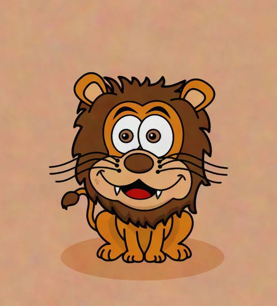 Mignon Lion Assis Souriant Avec Fond Brun Petite Ombre Illustration — Photo