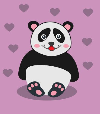 Renkli arka planda kalpleri olan sevimli genç bir panda.