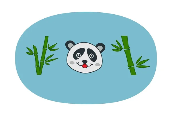 Illustration Panda Med Blå Himmel Och Grön Bambu — Stock vektor