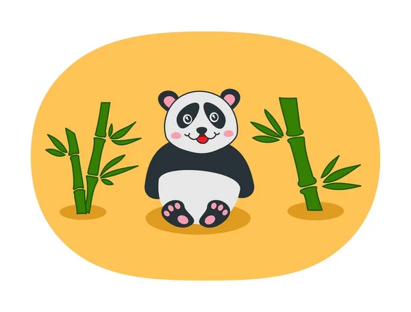 Illustration Panda Med Gul Bakgrund Och Grön Bambu — Stock vektor