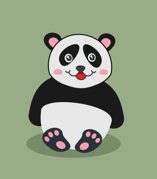 Söt Och Ung Panda Sitter Med Ett Leende Grön Bakgrund — Stock vektor