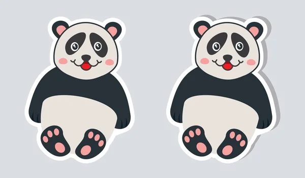 Klistermärken Med Skugga Söt Och Ung Panda Med Leende Färgad — Stock vektor