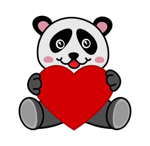 Young Cute Panda Offering Gift Heart Love — Stock Vector