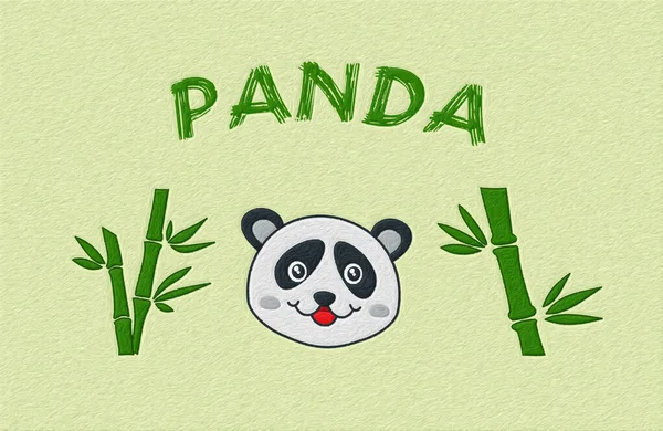 Illustration Panda Green Background Green Bamboo Textured Illustration — Stock Photo, Image
