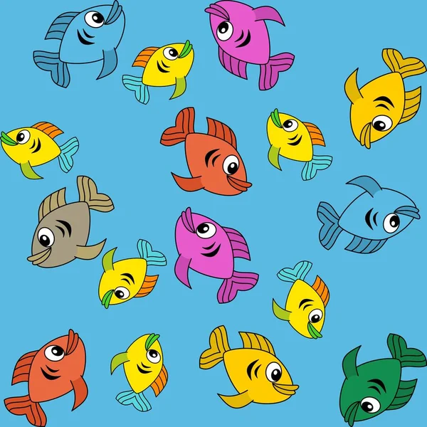 Wrapping Paper Cute Fish Swimming Environment Coloured Background — Stock Vector