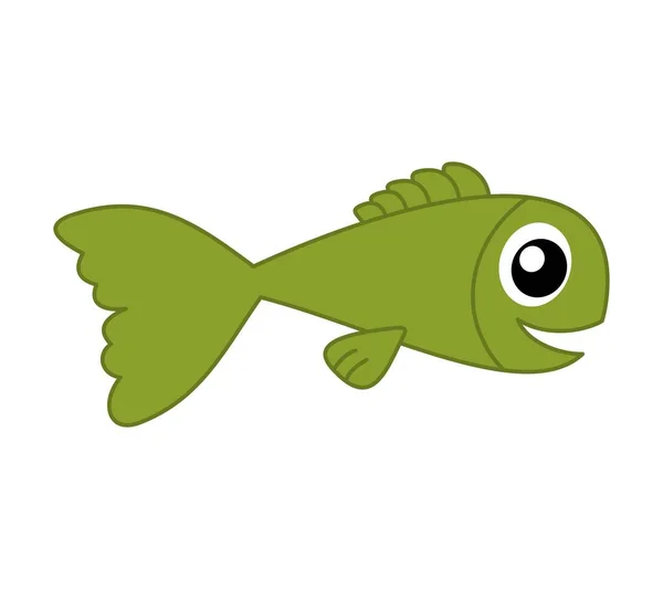 Beyaz Arka Planda Kendi Ortamında Yüzen Sevimli Yeşil Bir Balık — Stok Vektör
