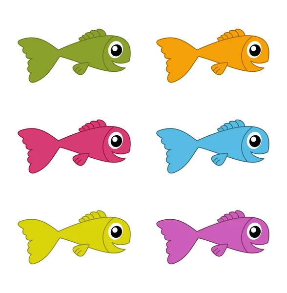 Cute Coloured Fish Swimming Environment White Background — Stock Vector