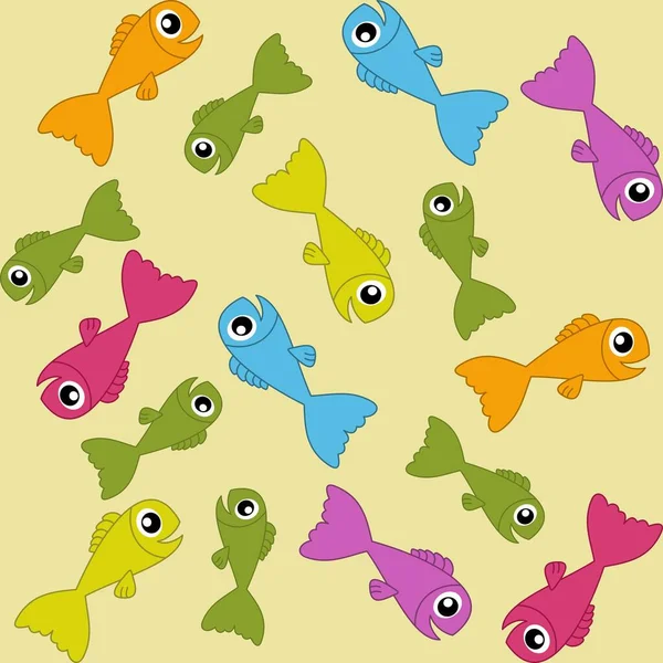 Geschenkpapier Von Niedlichen Fischen Die Ihrer Umgebung Mit Farbigem Hintergrund — Stockvektor
