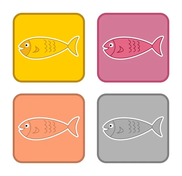 Colourful Rounded Signs Showing Cute Fish Swimming Environment — Stock Vector