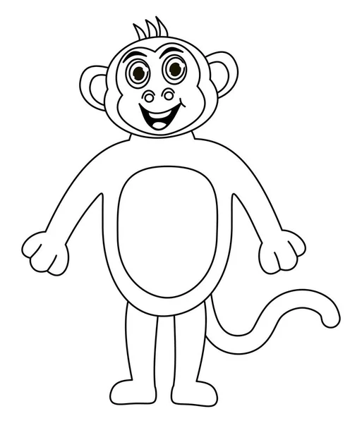 黒と白の中に立つ笑顔猿は着色される — ストックベクタ