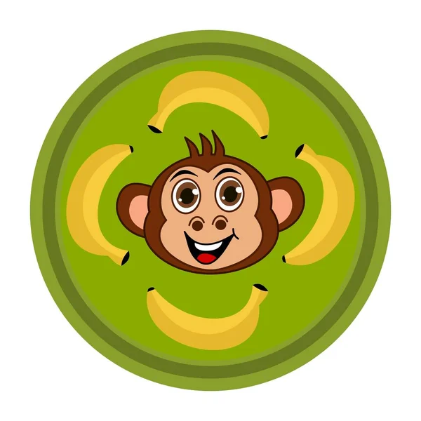 Cabeza Mono Sonriente Con Ojos Marrones Rodeados Plátanos Icono Redondo — Vector de stock