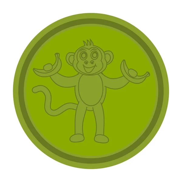 Yeşil Renkli Yuvarlak Ikon Içinde Gülümseyen Muzları Tutan Maymun — Stok Vektör