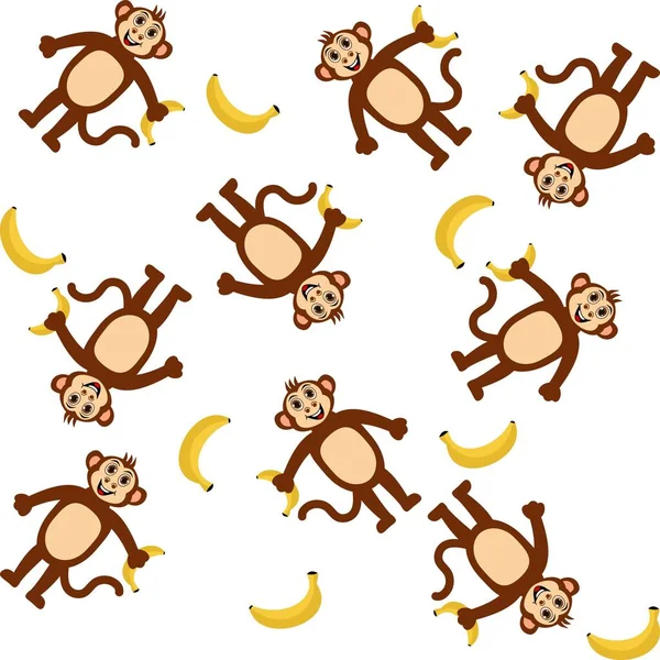 Patrón Decorativo Con Monos Sonrientes Sosteniendo Plátanos Sobre Fondo Blanco — Vector de stock