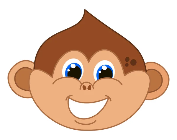 Cara Infantil Macaco Jovem Sorrindo Com Olhos Azuis — Vetor de Stock