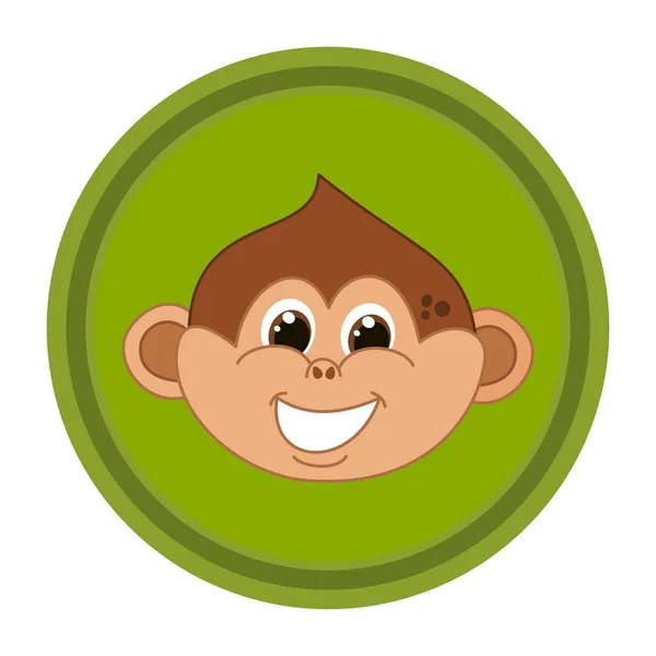 Young Smiling Monkey Head Brown Eyes Green Icon — стоковый вектор