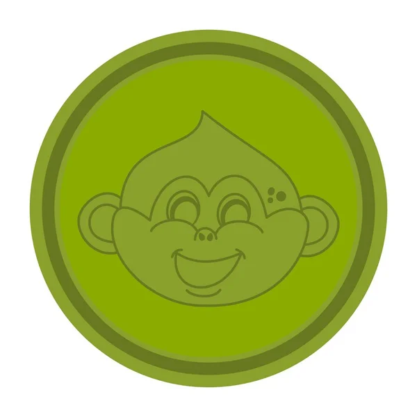 Büyük Gülüşlü Yeşil Yuvarlak Ikonlu Genç Maymun Kafası — Stok Vektör