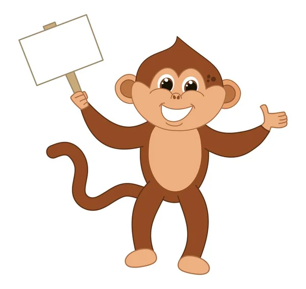 Young Smiling Brown Monkey Brown Eyes Holding Advertising Sign — Stok Vektör