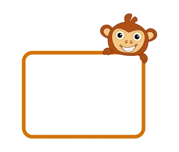 Young Red Haired Monkey Smiling Advertising Board Orange Outline — Wektor stockowy