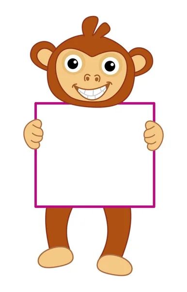 Young Red Haired Monkey Smiling Standing Black Eyes Holding Billboard — Wektor stockowy