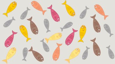 Gri ve yeşil arka planda rastgele hareketler yapan birkaç balık - animasyon