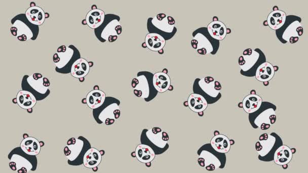 Diversi Panda Movimenti Casuali Sfondo Grigio Verde Animazione — Video Stock