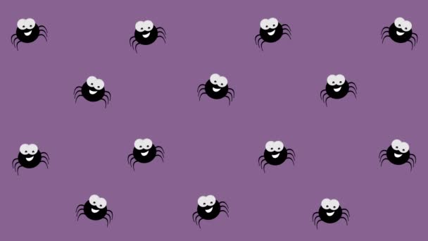 Varias Arañas Movimientos Aleatorios Sobre Fondo Púrpura Verde Animación — Vídeo de stock
