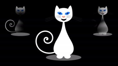 Oturan bir kedi ve diğer kediler siyah ve yeşil arka planda beliriyor - animasyon
