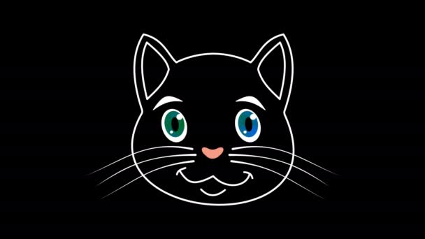 Cat Waiting Kibble Green Blue Eyes Black Green Background Animation — Stock Video