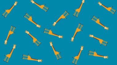 Mavi ve yeşil arkaplanda rastgele hareketler yapan birkaç zürafa - animasyon