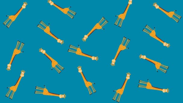 Plusieurs Girafes Mouvements Aléatoires Sur Fond Bleu Vert Animation — Video