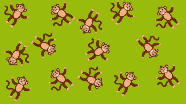 Ormanın Arka Planında Yeşil Alanda Rastgele Hareketler Yapan Maymunlar Animasyon — Stok video