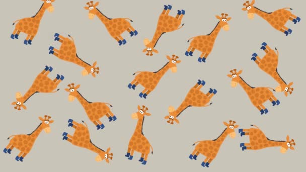 Several Giraffes Random Movements Grey Green Background Animation — Vídeos de Stock