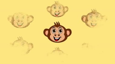 A family of monkeys appearing and disappearing on a yellow and green background - animation