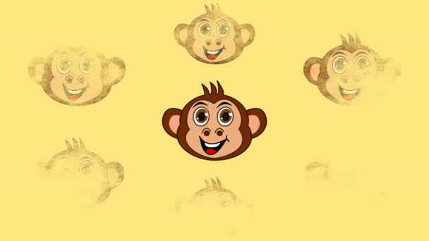 Family Monkeys Appearing Disappearing Yellow Green Background Animation — Vídeo de stock