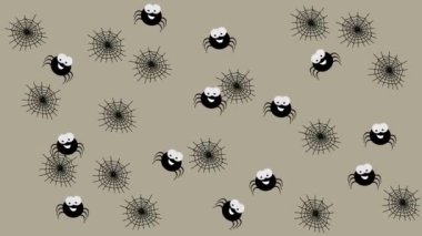 Bej ve yeşil arka planda rastgele hareket eden ağlı örümcekler - animasyon