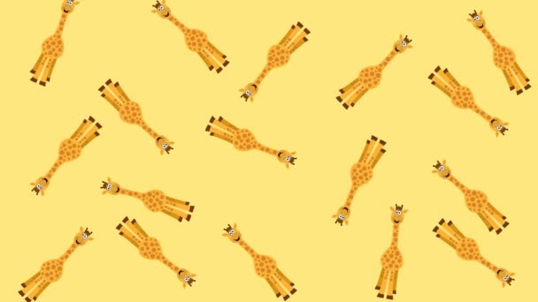 Several Giraffes Random Movements Yellow Green Background Animation — Stockvideo