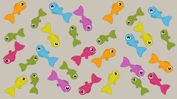 Несколько Рыб Случайных Движениях Сером Зеленом Фоне Анимация — стоковое видео
