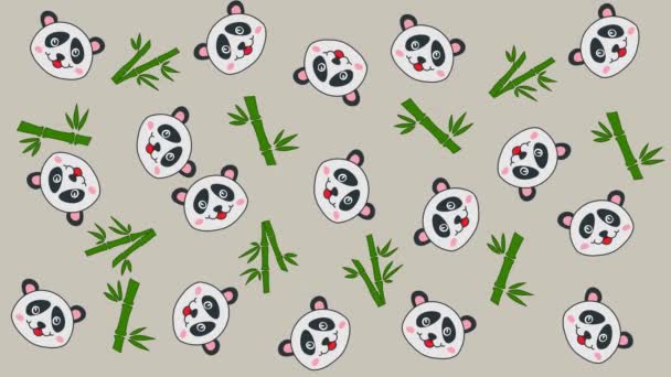 Several Pandas Bamboos Random Movements Gray Green Background Animation — Stockvideo