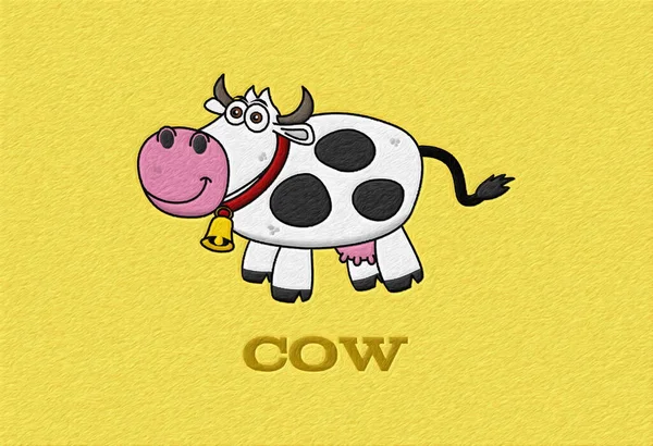 Illustration of a dairy cow with bell on yellow background - illustration