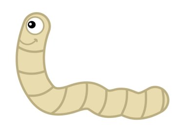 A smiling white worm in profile on a white background