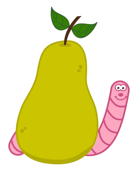 Smiling Pink Maggot Coming Out Juicy Yellow Pear Vector — Archivo Imágenes Vectoriales