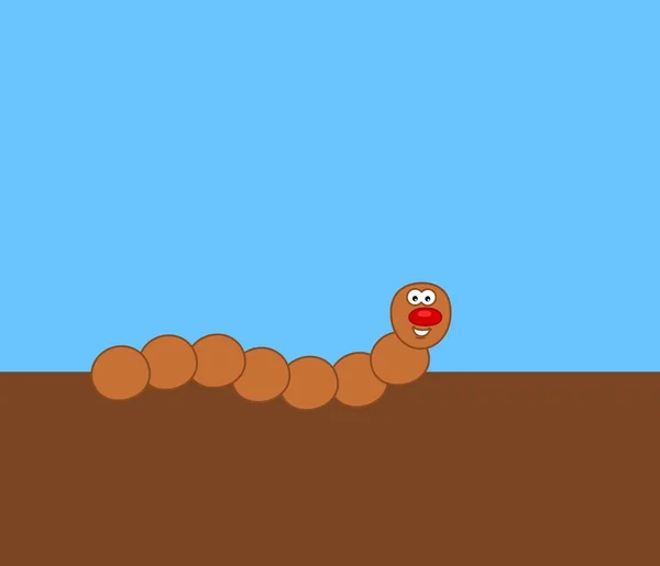 Smiling Brown Worm Crawling Earth Blue Sky Vector — Wektor stockowy