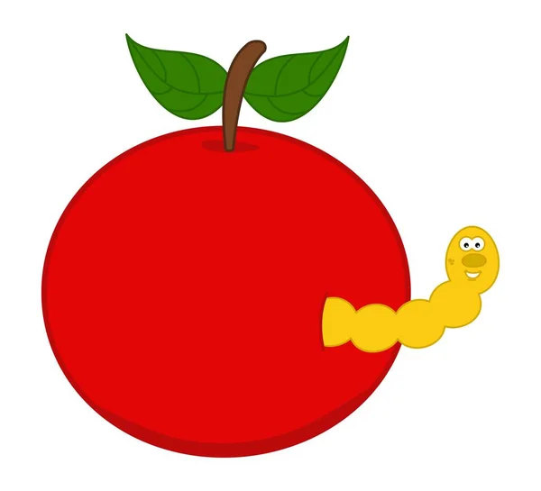 Smiling Yellow Maggot Coming Out Juicy Red Cherry Vector — ストックベクタ