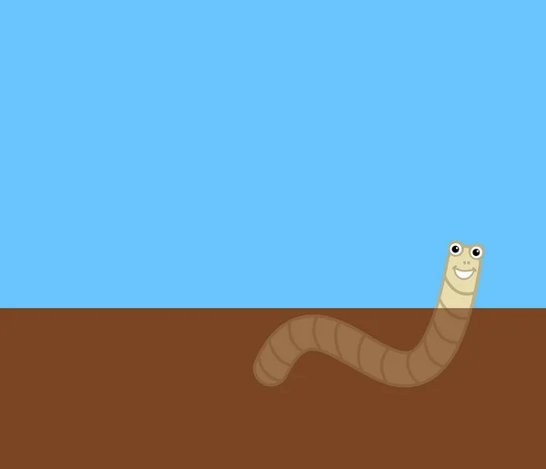 A smiling white worm stirring the earth with blue sky - illustration