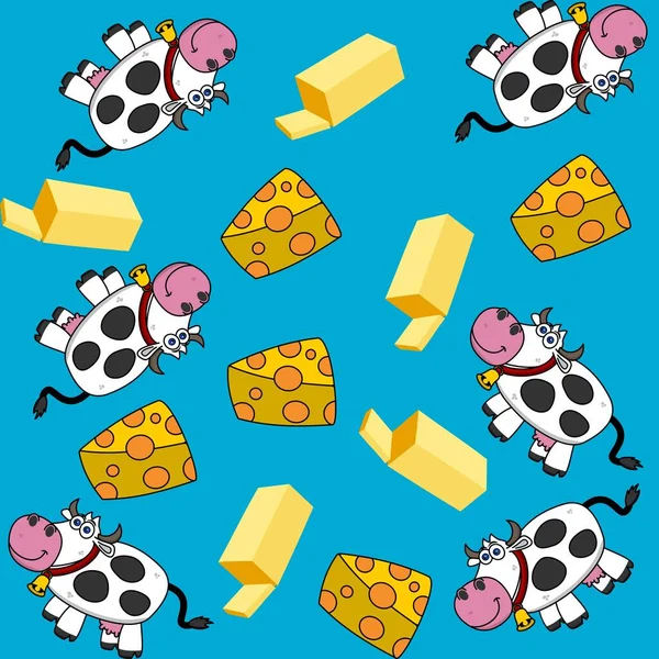 Decorative Wrapping Pattern Dairy Cow Bell Butter Cheese Vector — 图库矢量图片#