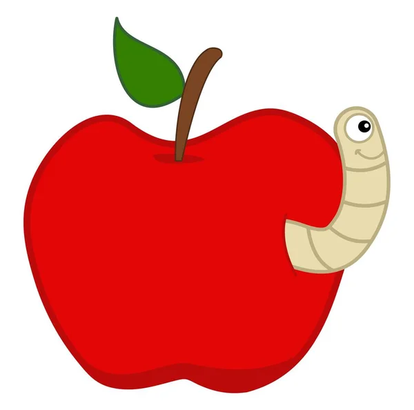 Smiling White Maggot Coming Out Juicy Red Apple Vector — Stock Vector