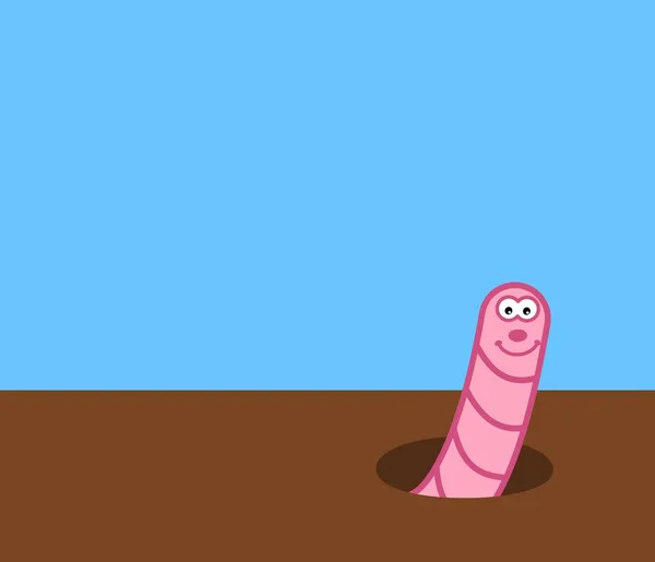 Smiling Pink Worm Stirring Earth Blue Sky Vector — 图库矢量图片