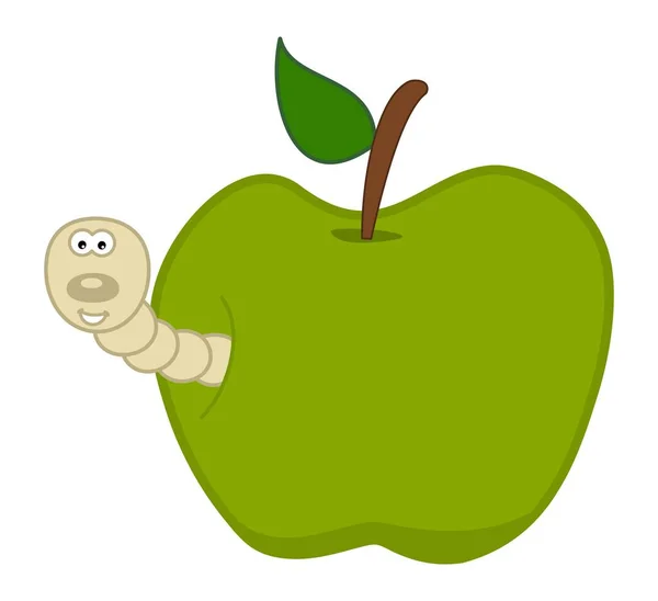 Smiling White Maggot Coming Out Juicy Green Apple Vector — Stock Vector