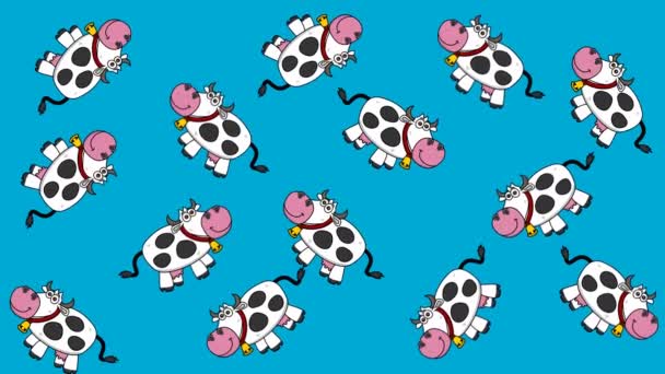 Several Dairy Cows Random Movements Blue Green Background Animation — Stock Video