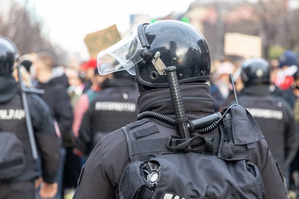 Polícia Choque Plantão Durante Protesto Manifestação Multidão — Fotografia de Stock